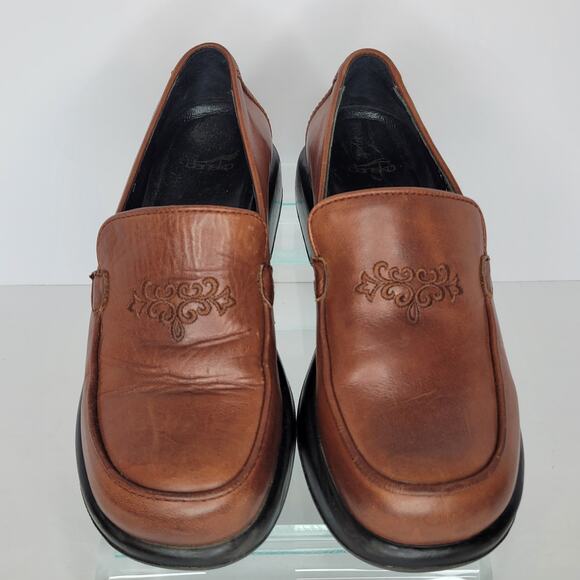 DANSKO Royal Romance Leather Embroidered Chunky Clog Loafers Brown sz 38 - Picture 2 of 10